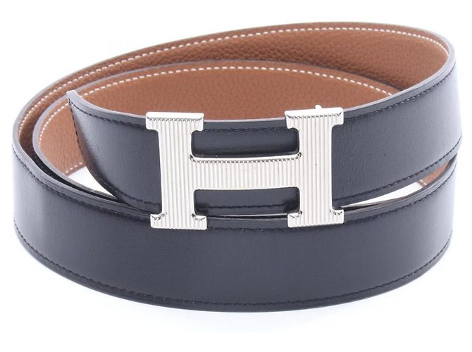 Hermès Hermes H-Storie Noir Gold Reversible Belt Brown Black Silvery