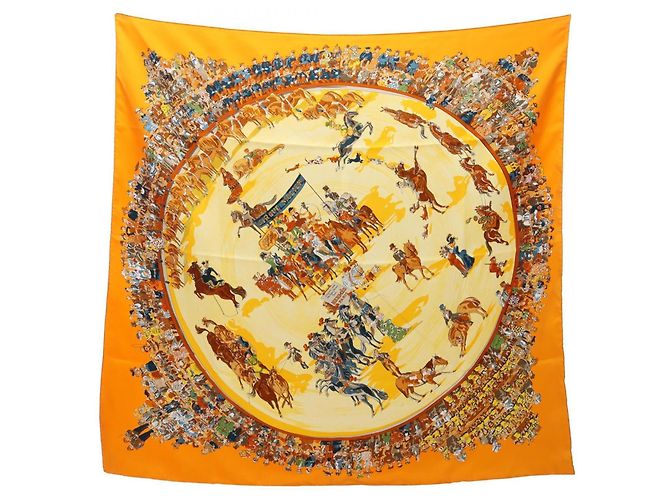 Hermès Sciarpa Hermes Carre 90 Cirque Molier Multicolore Arancione 