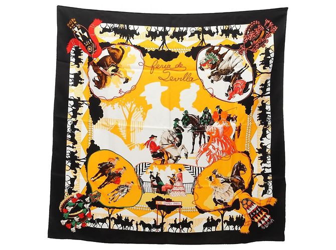 Hermès Sciarpa Hermes Carre 90 Feria de Sevilla Nero Multicolore Giallo
