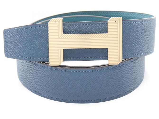Hermès Hermes Constance H-Belt Blue Golden Green