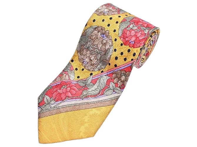 Leonard Cravatta in seta stampa floreale gialla Rosso Giallo