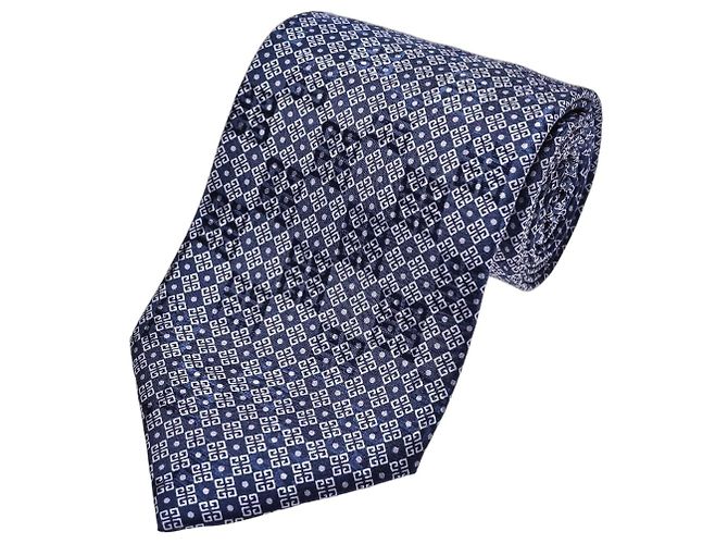 Givenchy Logo Print Silk Tie Blue 