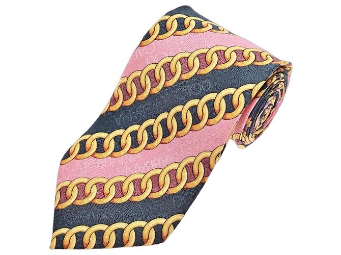 Dolce & Gabbana Chain Print Silk Tie Pink Golden Green