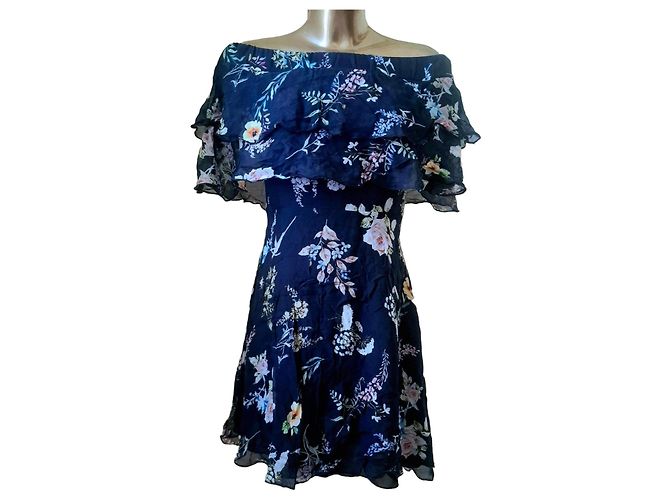 Autre Marque Conbipel Abito Mini in Seta Blu Floreale Multicolore Blu scuro