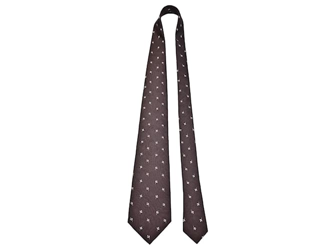 Autre Marque Brown Silk Leaf Pattern Tie 
