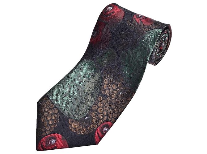 Moschino Floral and Botanical Silk Tie Black Red Golden Green