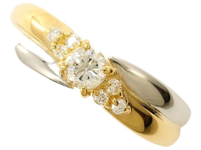 Autre Marque 18K Gelbgold- und Platin-Ring mit Diamant Golden