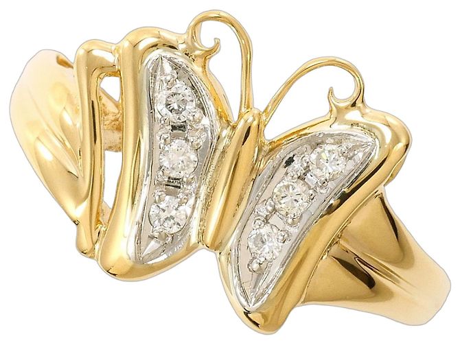 Autre Marque 18K Gelbgold- und Platinring mit Diamant Golden