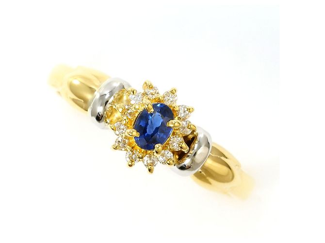 Autre Marque Platin- und Gelbgoldring mit Saphir und Diamant Golden