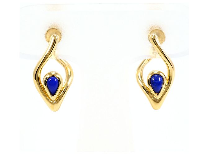 Autre Marque Pendientes de clip en oro amarillo de 18K con lapislázuli Dorado