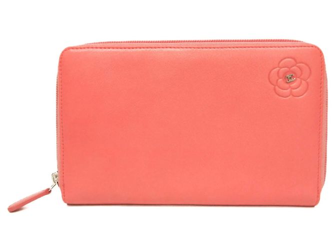 Chanel Camellia Zip Around Organizer Leather Long Pink