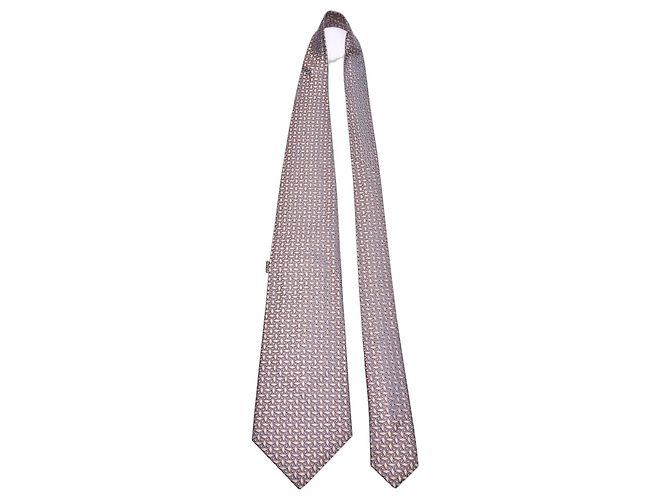 Lanvin Geometric Pattern Silk Tie Beige
