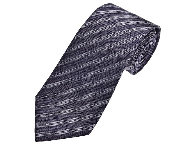 Christian Dior Cravatta in seta a righe Argento Blu scuro