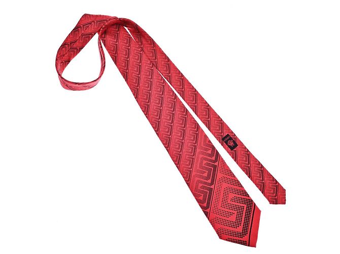 Cravatta in seta Gianni Versace Greca Nero Rosso 