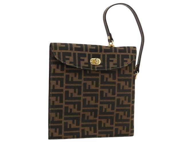 FENDI Zucca Canvas Handtasche Schwarz Braun Auth 180302A