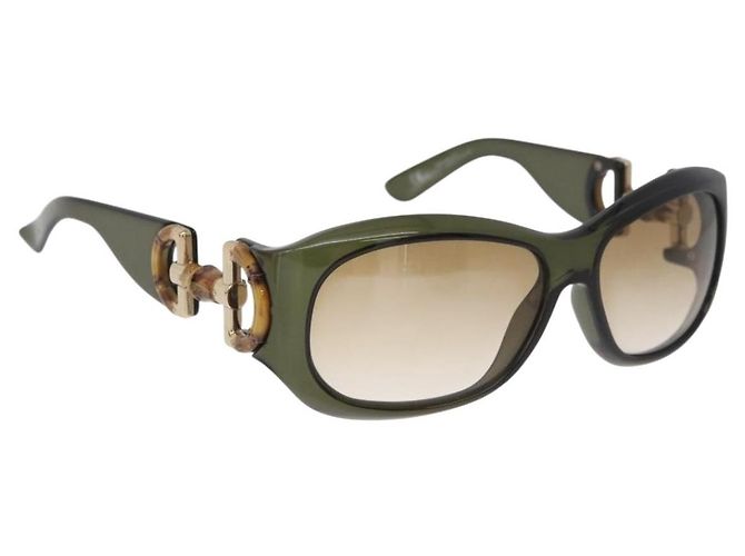GUCCI Bamboo Horsebit Sunglasses plastic Green Auth BA12852