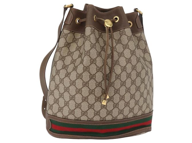 Borsa GUCCI GG Supreme Web Sherry Line PVC Beige Oro 41 02 085 Auth BA12841 D'oro