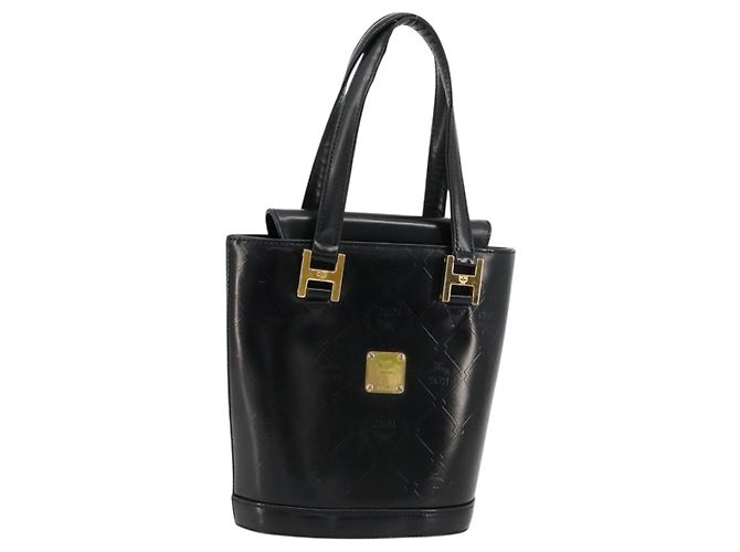Borsa a Mano MCM Vicetos Logogram Pelle Nera e Oro Auth 180670 Nero D'oro
