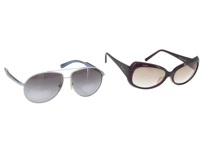 PRADA Salvatore Ferragamo Sunglasses plastic 2 Set Brown Silver Auth bs35223 Silvery