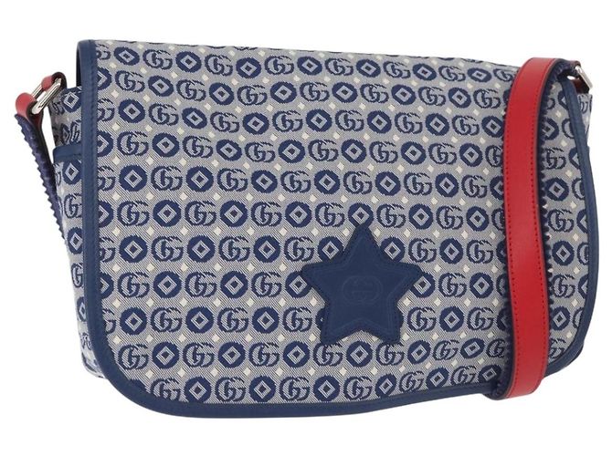 Borsa a tracolla per bambini GUCCI in tela blu argento 664143 Auth BA12815