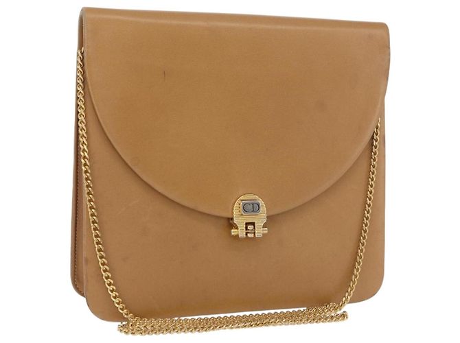 Borsa a tracolla con catena Christian Dior in pelle beige e oro Auth BA12791 D'oro