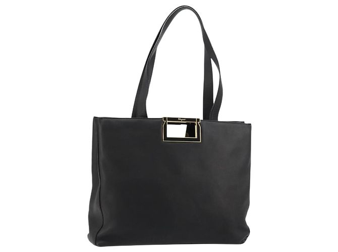 Borsa a mano Salvatore Ferragamo in pelle nera e oro Auth ka4450A Nero D'oro