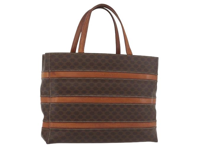 Céline Borsa CELINE Macadam in tela e pelle PVC marrone oro Auth 181540 D'oro