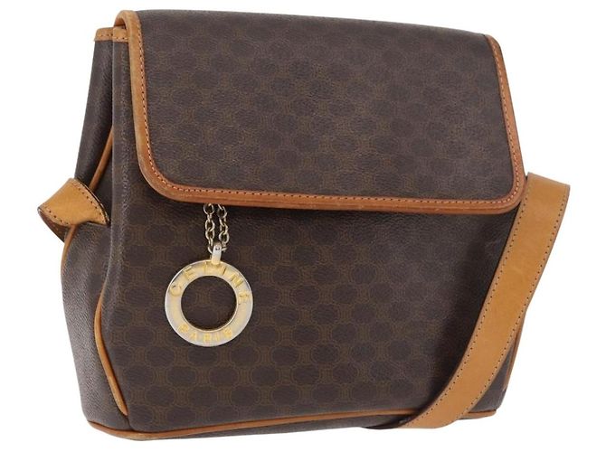 Céline Borsa a Spalla CELINE Macadam Canvas PVC Pelle Marrone Oro Auth 179841 D'oro