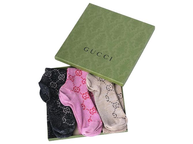 Gucci Lurex Stricksocken-Set mit GG-Monogramm Pink