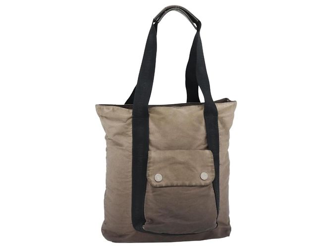CHANEL Tote Bag Nylon Braun Silber CC Authentisch 180588