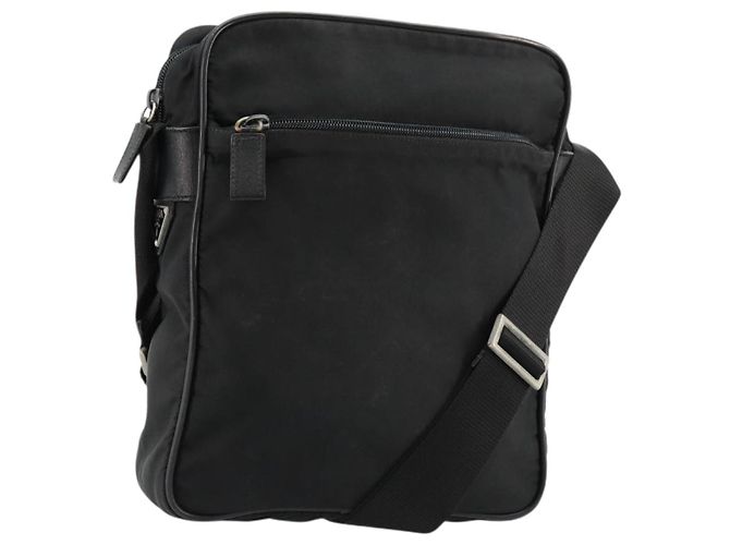 PRADA Schultertasche Nylon Schwarz Silber Auth 179291
