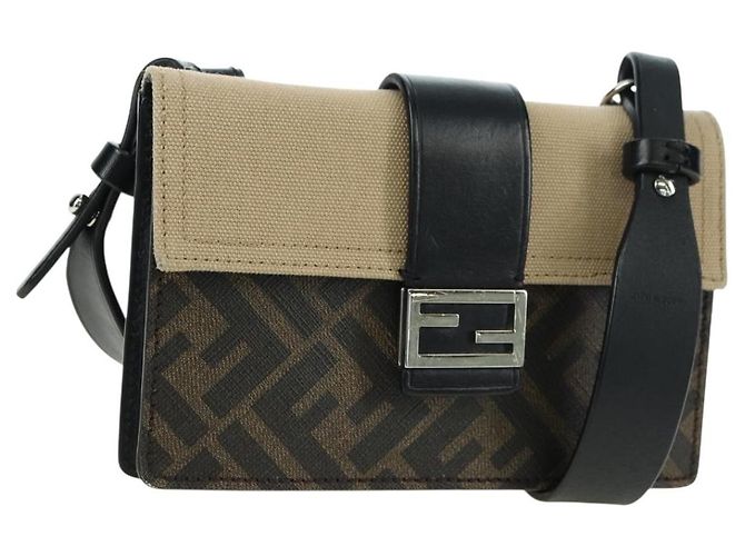 FENDI Borsa a secchiello Zucca Canvas Slim Shoulder Bag Nero Marrone Auth 179706V