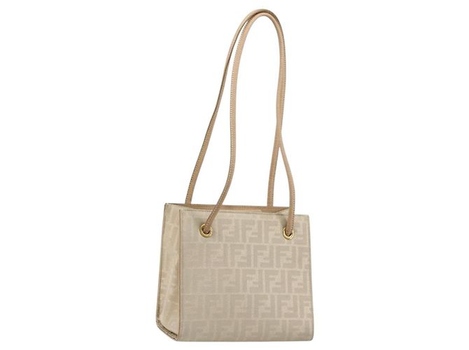 FENDI Zucca Canvas Tote Bag Beige Auth 181178