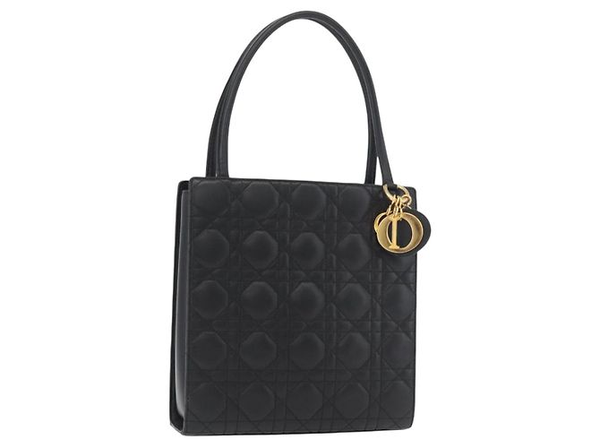 Borsa Christian Dior Lady Dior in pelle di agnello nera e oro Auth 181559SAM Nero D'oro