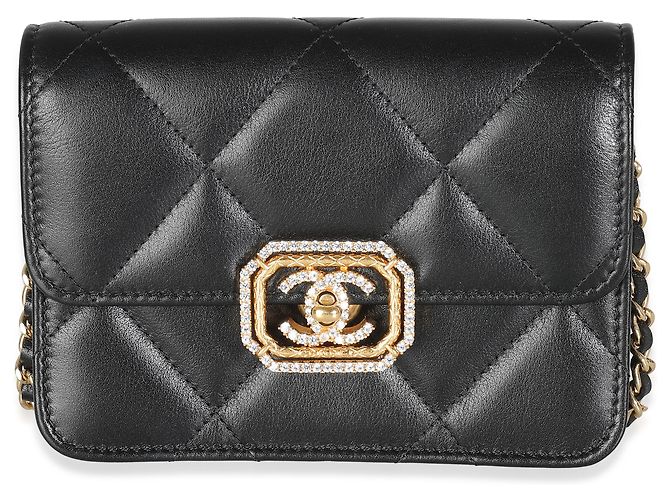 Timeless Mini bolsa flap Chanel em couro de vitelo matelassê preto e strass