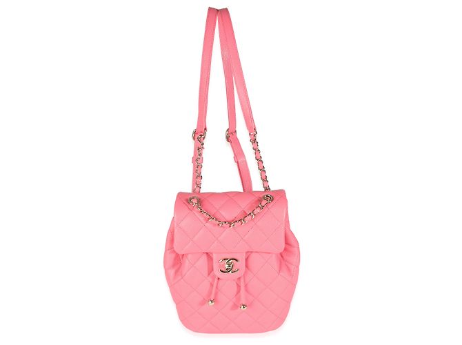 Mochila Chanel Pink Quilted Caviar Drawstring Handbag Rosa