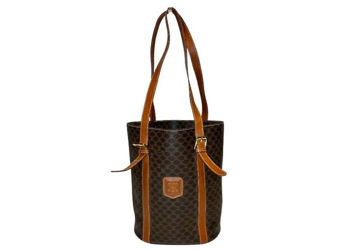 Céline Bolsa Bucket Celine Estampa Macadam Marrom