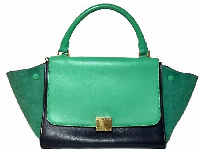 16 Céline Borsa a 2 modi / Borsa a tracolla Celine Trapeze Verde Blu navy