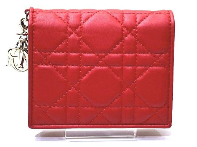 Christian Dior Dior Cartera Bi-fold Cannage Roja