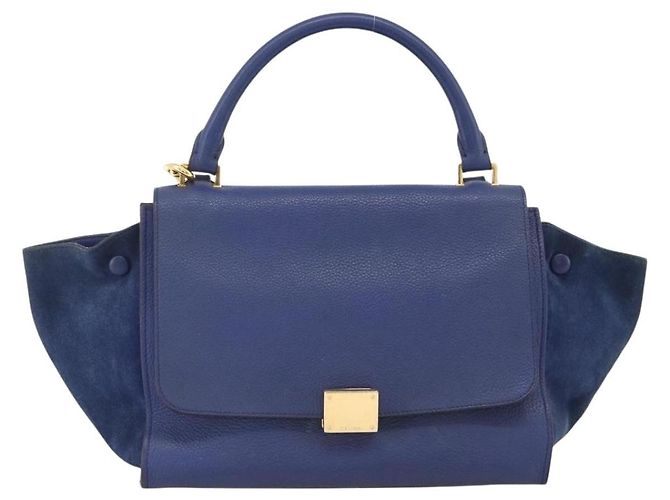 Céline Celine Trapeze em couro e camurça Medium Azul