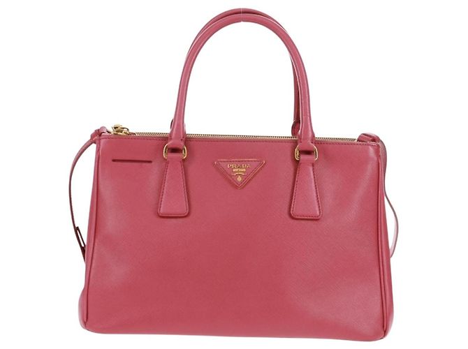 Cabas Prada Double Zip Lux en cuir Saffiano Taille Medium Rose