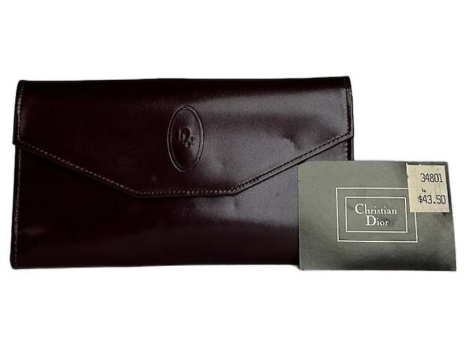 Vintage Dior Smooth Wallet Burgundy Dark red