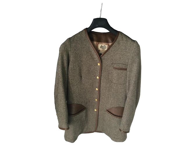 Hermès Jagdjacke aus Kamelhaar und Lammleder Braun Beige