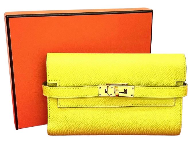 Hermès Cartera Hermes Kelly Compact de piel Epsom Amarillo