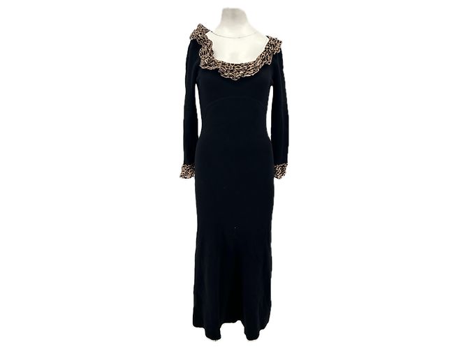 Autre Marque Robe noir avec col léopard Black