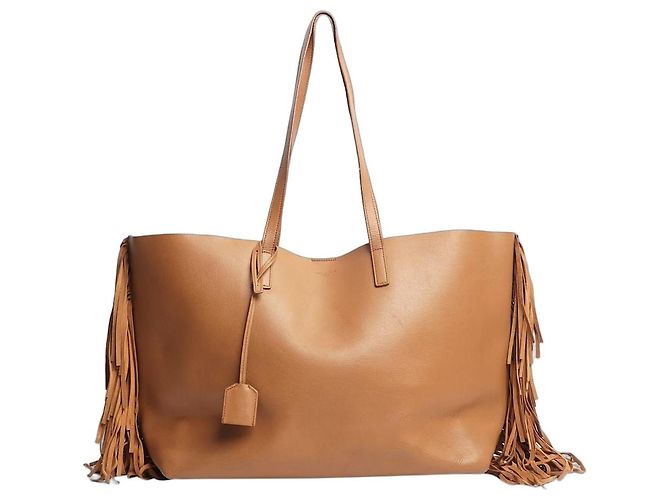 Saint Laurent Brauner Leder-Tote-Bag mit Fransen