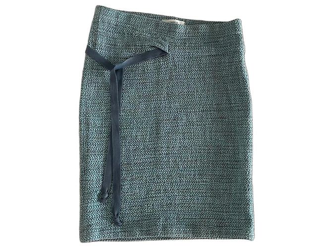 Humanoid Tweed Bleistiftrock Asymmetrisch Blau-grün Grau Größe S Hellgrün