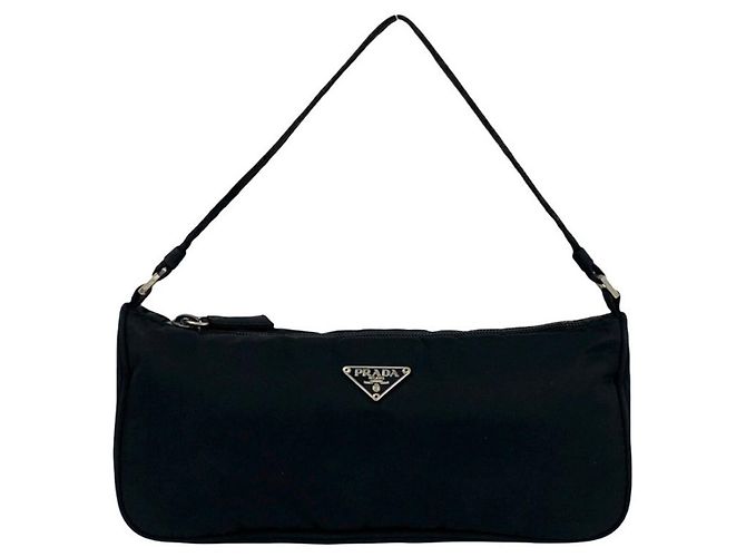 Borsa in nylon Tessuto con placca logo Triangle Prada Nero