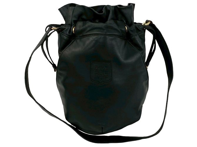 Céline CELINE Vintage Triomphe Logo Leather Shoulder Tote Black