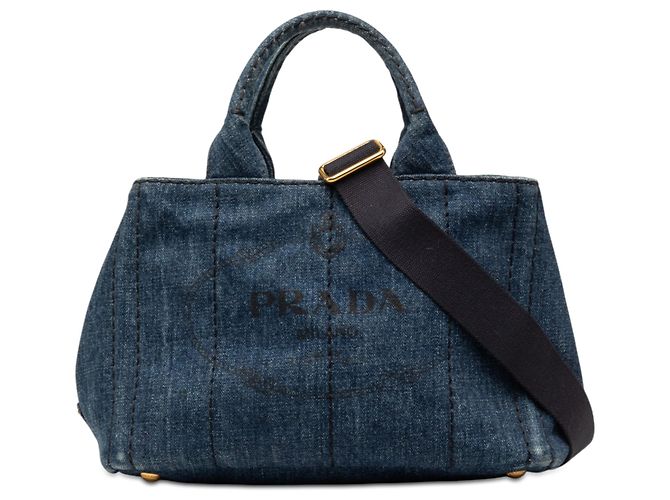 Bolsa Prada Blue Small Denim Canapa Logo Azul
